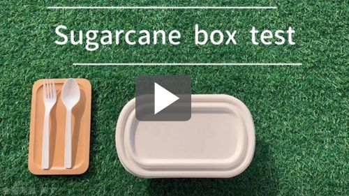 Vede a caixa de refeição de bagaço de cana-de-açúcar com o selo da caixa~