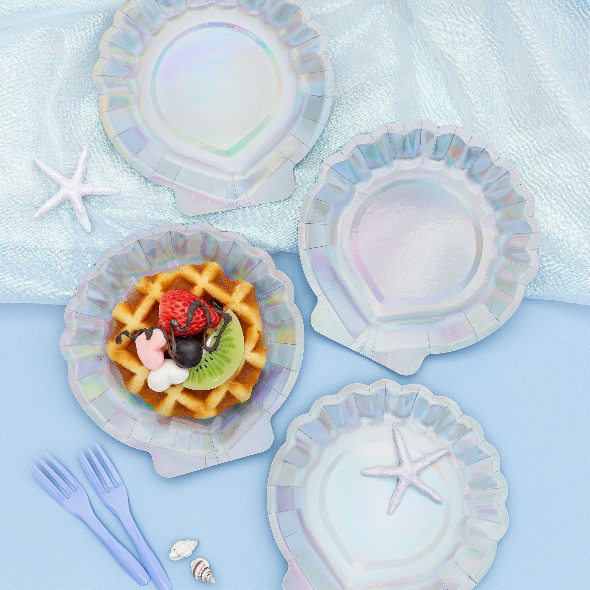 Shell-Shaped Dessert Paper Plate - Mermaid Party Iridescent Seashell ...