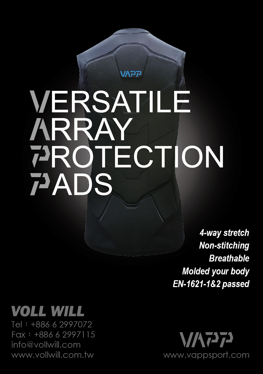 Voll Willによるvapp(汎用性アレイ保護パッド)を備えた黒のノースリーブ保護ベスト、人間工学に基づいた衝撃パッド、4ウェイストレッチファブリック、およびノーステッチ構造を備えた