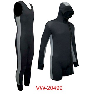 Long John + Veste - Ensemble de combinaison en néoprène deux pièces avec veste à capuche à manches longues et Long John sans manches ; idéal pour les sports nautiques en eau froide et la protection thermique en couches.
