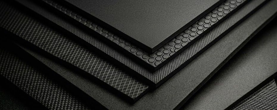 滑らかな表面とカスタム六角形エンボスパターンを特徴とする積層黒色技術用ネオプレンゴムシートは、OEM保護具製造用です。