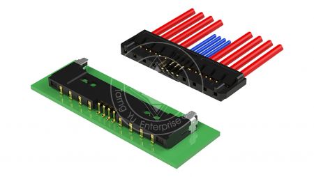 Laptop-Batterie-Steckverbinder Wire to Board - Design des Steckverbinders für tragbare Gerätebatteriepacks. Hybridstecker mit 2,00 mm Pitch Stromstift und 1,00 mm Signalstift in Vorderansicht.