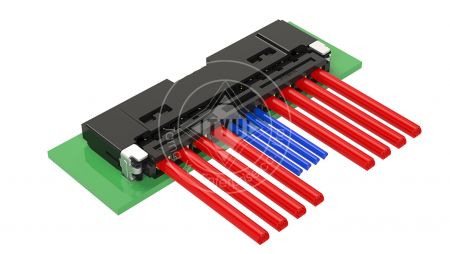 Ontwerp van de connector voor draagbare apparaat batterijpakket. Hybride connector met 2,00 mm pitch voedingspin en 1,00 mm signaalpin in aangesloten weergave.