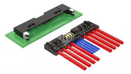 Ontwerp van de connector voor draagbare apparaat batterijpakket. Hybride connector met 2,00 mm pitch voedingspin en 1,00 mm signaalpin achterzijde.