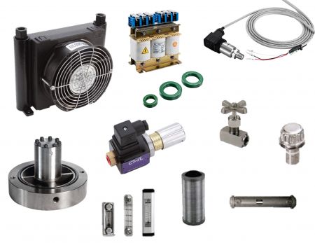 CML エア冷却ラジエーター、プリフィルバルブ、フィルター、エアフィルター、モーター、圧力スイッチ、サーボシステム、油圧バルブなどの油圧部品。