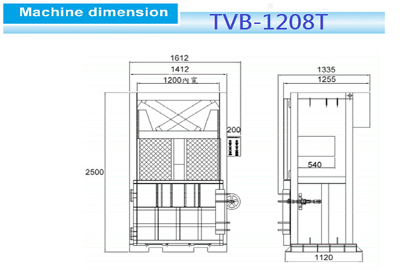 Διάσταση μηχανής TVB-1208T