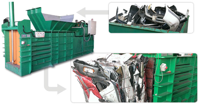 Autostoßstangen, Elektronikprodukte – Recycling-Ballenpresse für große Objekte