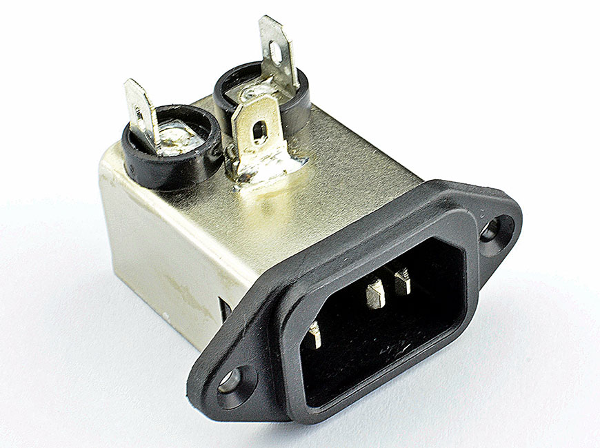 Fast-on connection and flange mounting YA-P integrates an IEC inlet type C14 and filter with noise suppression in a small and compact form factor.