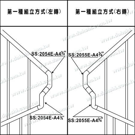 圖示：不銹鋼圓管套外樓梯轉角用加長型接頭 - 可訂做角度