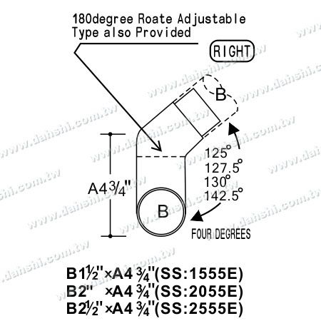 S.S. Round Tube Internal Stair Corner Extra Length Elbow - Dimension:Stainless Steel Round Tube Internal Stair Corner Extra Length Connector - Angle Can Be Customized S.S. Round Tube Internal Stair Corner Extra Length Elbow - Dimension:Stainless Steel Round Tube Internal Stair Corner Extra Length Connector - Angle Can Be Customized