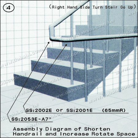 Illustration:Stainless Steel Round Tube Internal Stair Corner Extra Length Connector - Angle Can Be Customized