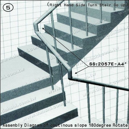 Ilustración: Conector de esquina adicional de acero inoxidable redondo para tubo interno de escalera - el ángulo se puede personalizar