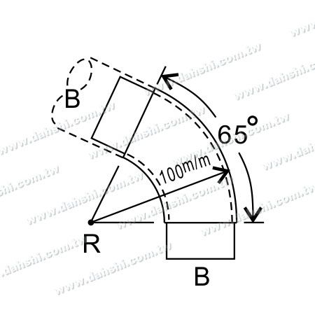 S. S. Pipa Bulat Siku Dalam 65° Panjang Tambahan - Dimensi: Siku Baja Bulat 65° Dalam dengan Panjang Tambahan