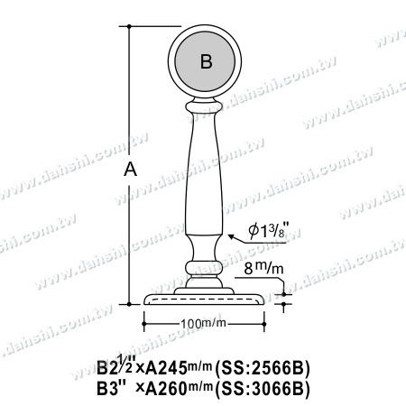 Dimensión: Soporte de tornillo expuesto - Soporte de barandilla de balcón de gran tamaño o decoración interior Soporte interno de dos lados