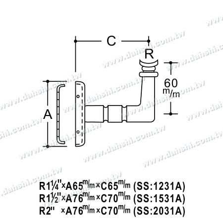 Maße: Schraubverbinder unsichtbar - Wandhalterung für Edelstahl-Rundrohr-Handlauf