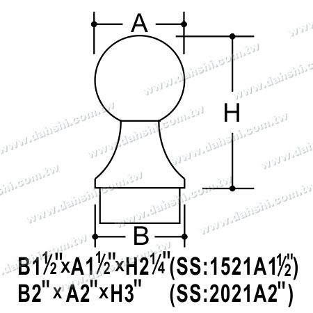Dimenzija: Zaključek iz nerjavečega jekla okrogla cev - Velikost krogle 5,08 cm
