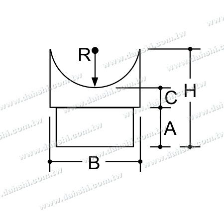 Dimension : Connecteur de selle de poteau perpendiculaire pour main courante en tube rond en acier inoxydable