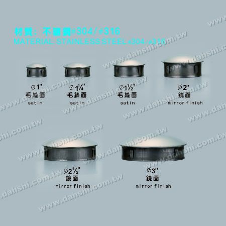 S.S. Rundrohr-Kappen mit gebogenem oberem Ende - Edelstahl-Rundrohr-Kappen mit gebogenem oberem Ende und Federausgang - Geeignet für alle Dicken von Rundrohren