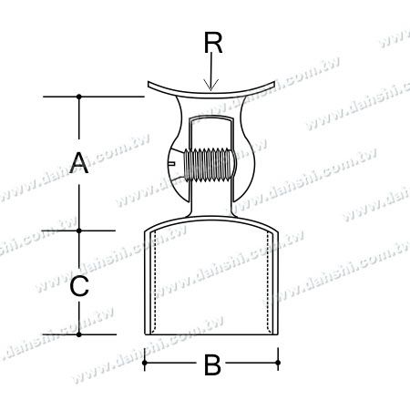Dimensão: Suporte ajustável de conector de poste perpendicular para corrimão de tubo redondo de aço inoxidável com encaixe externo arredondado