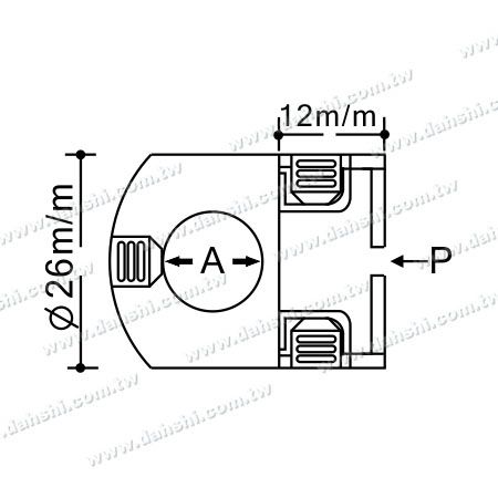尺寸图:实心横杆穿梭万向快速固定座- 通孔/ 扁管或方管用