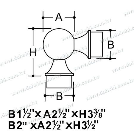 尺寸圖:不銹鋼圓管套外90度彎頭 - 球型