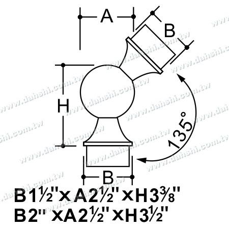 Dimenzija: Notranji 135-stopinjski kroglični konektor iz nerjavečega jekla okrogle cevi