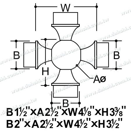 Dimension: Connecteur en croix interne en acier inoxydable pour tube rond - 4 sorties