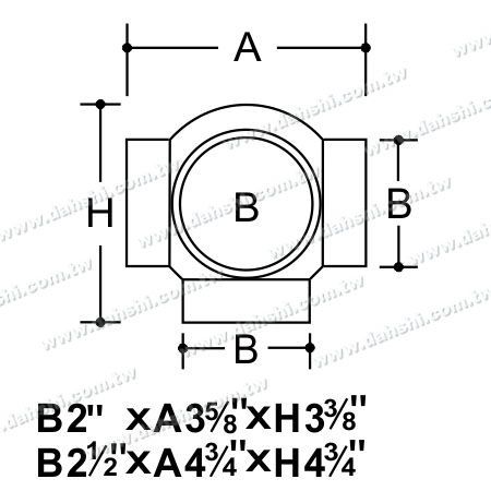 寸法:ステンレス鋼丸形管外部90度ボールコネクター4方向出口 - スタンピング製
