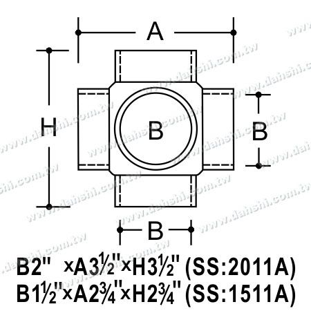 Dimension : Connecteur de bille externe en acier inoxydable pour tube rond - Sortie 5 voies - Fabrication en fonte