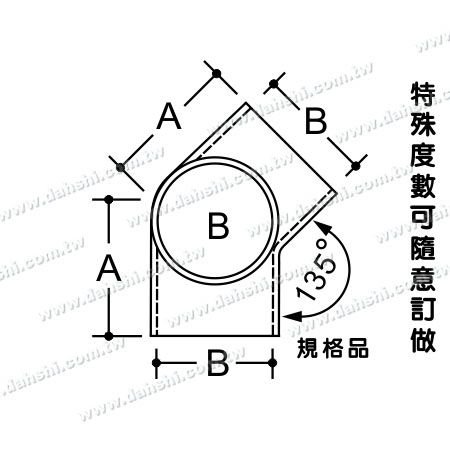 Dimension：Stainless Steel Round Tube External 135degree 3 Way Out Connector