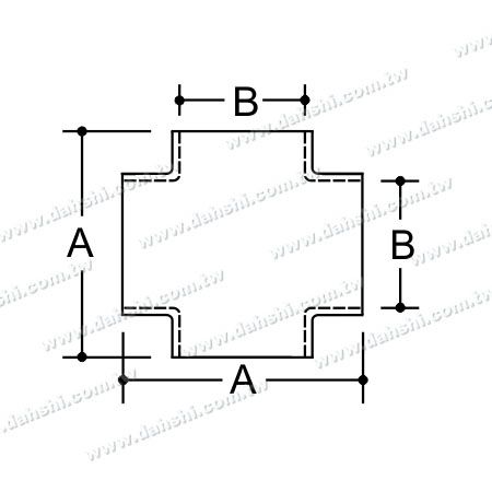 Dimensi: Sambungan Silang Luar Tabung Bulat Stainless Steel 4 Arah Keluar
