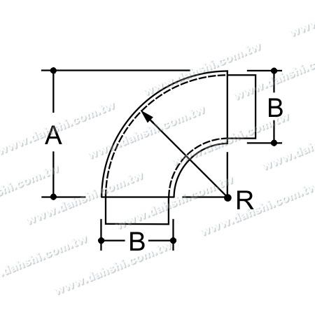 Dimensión: Codo interno de 90 grados de acero inoxidable para tubo redondo