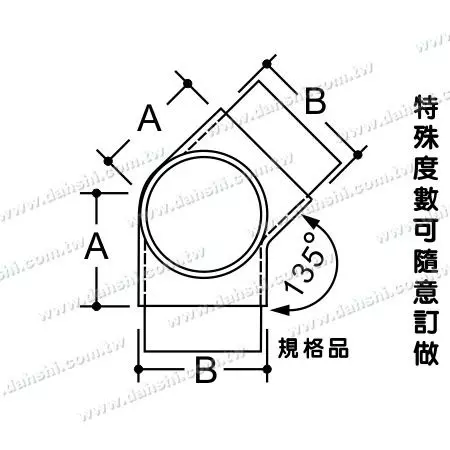 आयाम: स्टेनलेस स्टील गोल ट्यूब आंतरिक 135 डिग्री 3 वे आउट कनेक्टर