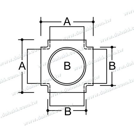 Dimenzija: Notranji povezovalnik iz nerjavečega jekla za okroglo cev - 5 izhodov