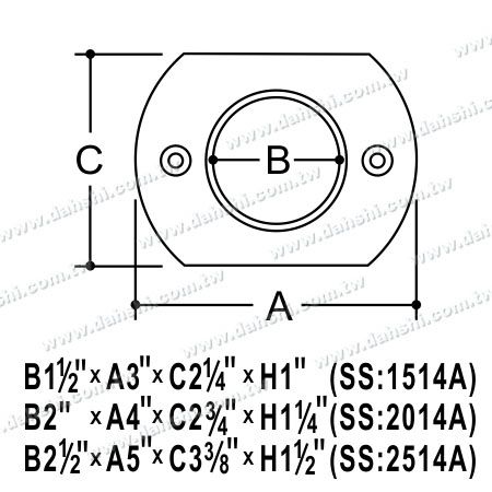 Dimension : Plaque de base ovale en acier inoxydable pour tube rond