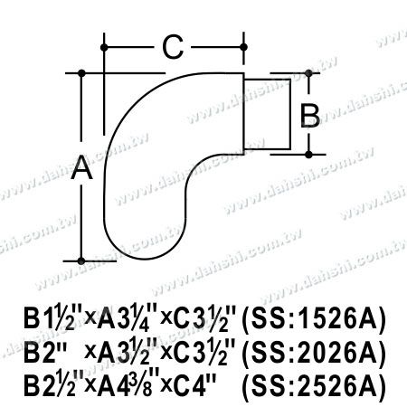Dimensión: Codo de 90 grados para pasamanos de tubo redondo de acero inoxidable con extremo en forma de cúpula