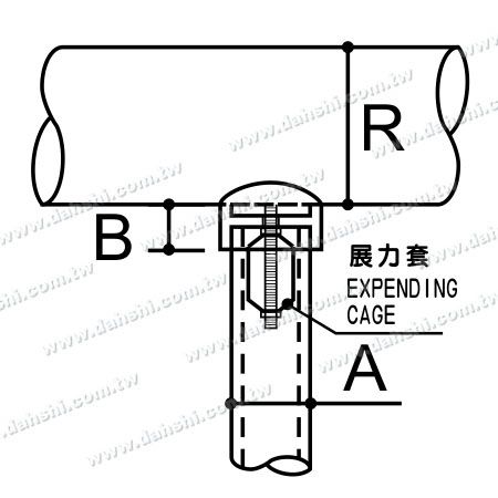 Dimension : Connecteur de poteau perpendiculaire pour main courante en tube rond en acier inoxydable, capuchon externe avec cage d'expansion