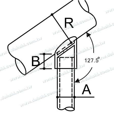 Kích thước: Kết nối đầu nối cột đứng ống thép không gỉ với ống tròn, nắp ngoài góc 127 độ