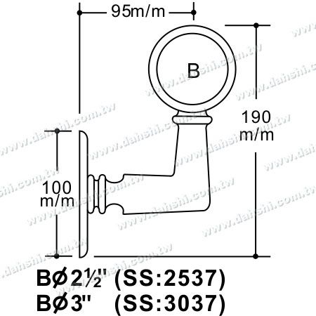 Dimensão: Suporte Exposto de Parafuso - Suporte de Parede para Corrimão de Tubo Redondo Interno de Tamanho Grande
