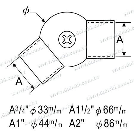 الأبعاد: مرفق الكرة الخارجي للأنبوب الدائري من الفولاذ المقاوم للصدأ زاوية قابلة للتعديل