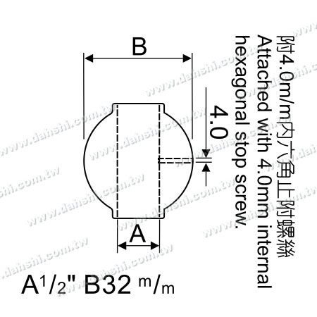 尺寸圖：裝飾於12mm圓管的小圓球裝飾配件 (SS:326)