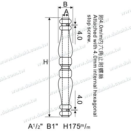 尺寸图:装饰于12mm圆管的长束花管装饰配件(SS:331)