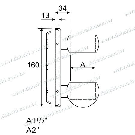 Abmessung: Edelstahl-Rundrohr-Handlaufhalterung Rechteckiger Rücken mit Abdeckung - Kugeltyp extern