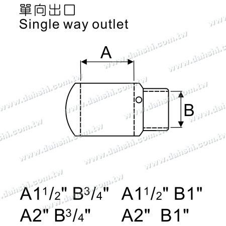 尺寸图：不锈钢圆管横杆与立柱接头- 单个出口