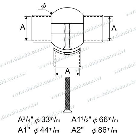 Dimension:Stainless Steel Round Tube External T Connector Ball Angle Adjustable