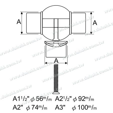 आयाम: स्टेनलेस स्टील गोल ट्यूब आंतरिक टी कनेक्टर गेंद कोण समायोज्य