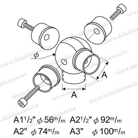 Размер: Внутренний шаровой соединитель для нержавеющей стальной круглой трубы 5-путевой угол регулируемый