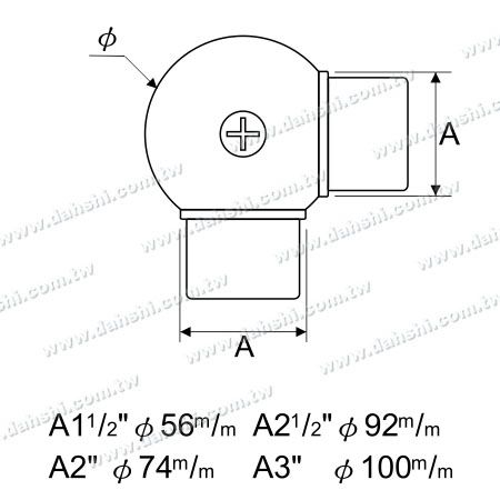 Dimension : Coude à bille interne en acier inoxydable pour tube rond, angle réglable
