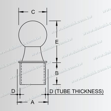 Dimensione: Tappo terminale a sfera in acciaio inossidabile per tubo rotondo - Dimensione sfera 42.4mm
