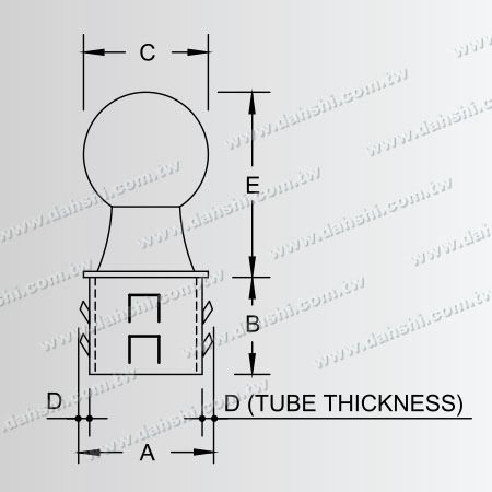 Dimensione: Tappo terminale a sfera in acciaio inossidabile per tubo tondo con design a molla di uscita - Dimensione sfera 42,4 mm